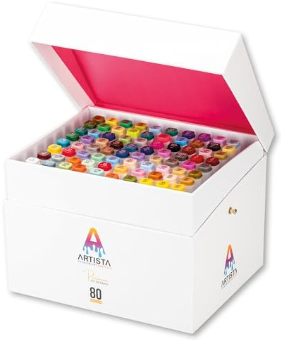 ARTISTA 80 Colour Alcohol Markers - Dual Tip Art Marker Pens with Quick-Drying Quality Ink - Colouring Pens Set for Drawing, Sketching, Anime, Manga - Ideal Artist Gift with Unique Presentation Box