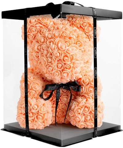 Orsetto di rose Infinity 40 cm con scatola e oltre 600 rose eterne, incollate a mano, con profumo, regalo per donne, compleanno o anniversario (rose, orsacchiotto, albicocca in 40 cm)