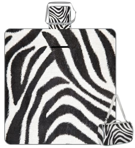Mularoka Zebra Skins Picknickdecke, wasserdicht, sanddicht, faltbar, Stranddecke, 150 x 145 cm, extra groß, tragbar, waschbar, Outdoor-Matte für Camping, Park, Gras, Wandern, Reisen