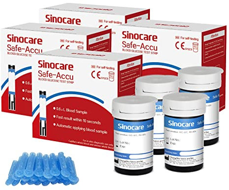 sinocare Tiras Glucosa, 200 x Tiras de Prueba de Glucosa, Tiras Reactivas Glucosa para Safe Accu Medidor de Glucosa en Sangre