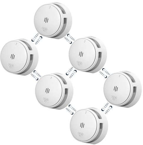 SAVS S10-W Funkvernetzter Rauchmelder - RF Rauchwarnmelder Vernetzt - 10 Jahre Batterie - Feuermelder mit Dualer Optischer Sensor – Funkrauchmelder - Optional WLAN – Weiß - 6er Set | 6er Set funkvernetzter Rauchwarnmelder mit 10-Jahres-Batterie, RF-Vernetzung für bis zu 24 Geräte und flachem Design.