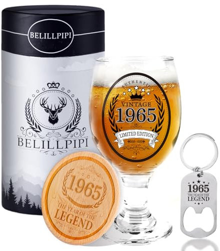 Belillpipi Regalos para hombres para el 60, 1965 Vaso de cerveza Regalo de cumpleaños para hombres y mujeres, regalos de 60 cumpleaños hombre, ideas de regalo para hombres, regalos de cerveza con