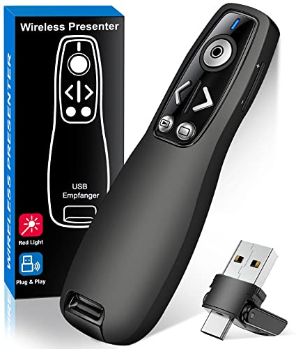 Presenter senza fili USB C, 2 in 1 tipo C e ricevitore USB PowerPoint, 2.4 GHz Presentatore, puntatore per presentazioni per Windows XP 7/8/10/Mac/Linux/Android