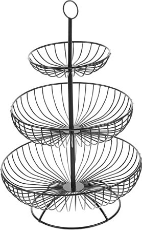 Cabilock Elegant Iron Fruits Basket 3 Tier Fruit Serving Tray Multi-Layer Snack Storage for Home Decor Black