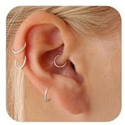LAURITAMI 4 st näspiercing 16G/18G/20G/22G kirurgiskt stål tunn näsa Piercing Ring Silver Set, Septum Clicker Ring, Lip Ear Nose Piercing Smycken 6/8/10/12 mm, 6 mm, 8 mm, 10 mm, 12 mm, Rostfritt stål