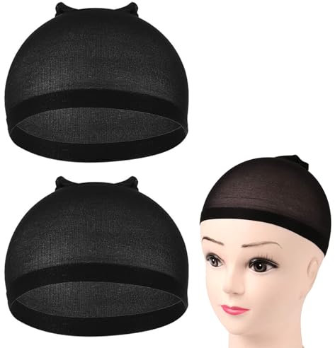 Redecilla Pelo,2 Piezas Redecilla Pelo para Peluca,Gorros de Pelucas,Casquillos de Nylon para Pelucas,Casquillos de Nylon Elástico y Transpirable para Mujeres y Hombres,Negro