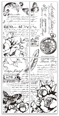 OLYCRAFT 4 Stück/Set Retro Poetry Rub On Transfers Für Möbel Und Kunsthandwerk 15x30cm Schwarz Weiße Möbel Transferaufkleber Pflanzenmöbel Aufkleber Dekor Für Holzmöbel Dekor Scrapbooking