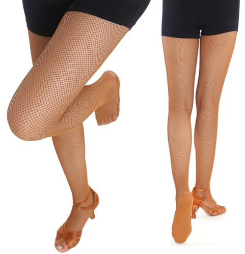 CJQRL Tanzstrumpfhose Damen, Professionelle Lateintanz Tanzstrumpfhose, Professionelle Netzstrumpfhose Latin Fischnetz Tanzstrumpfhose Fishnet stockings Strumpfhose für Mädchen und Damen(Braun, M)