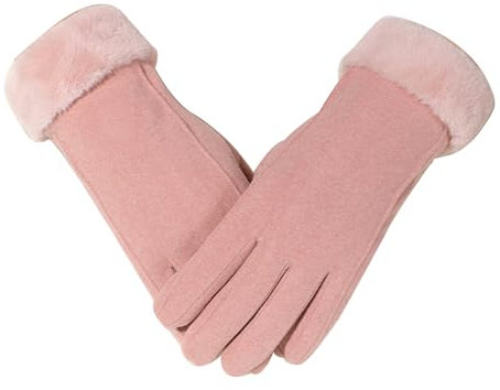 Yifaose Warme Winterhandschuhe für Damen, gepolstert, Strickhandschuhe, Outdoor, gepolstert, verdickt, winddicht, warm, Touchscreen-Handschuhe, Rosa, Einheitsgröße