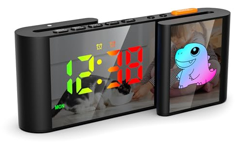 Lancoon Sveglia digitale con schermo RGB 10 colori disegno animato luce notturna snooze volume luminosità regolabile doppio set di allarmi per bambini