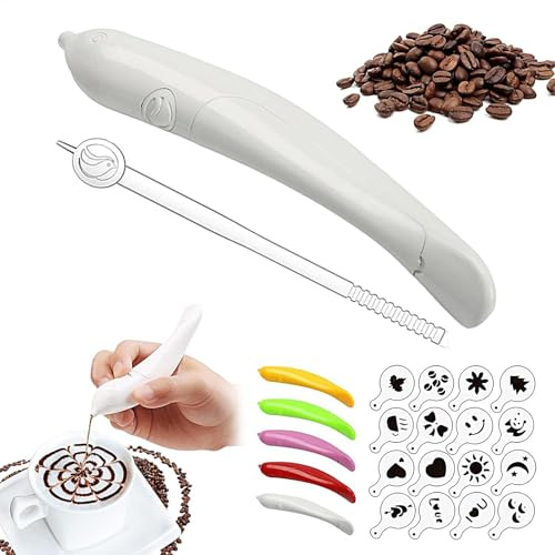 dewdat Latte Art Pen, 2025 Neuer Gewürzstift Für Lattekunst, Elektrische Kaffeeschnitzstift, Kuchendekoration Tragbarer Stift Cappuccino Kaffee Schnitzern Professionelles Backgebäckwerkzeuge
