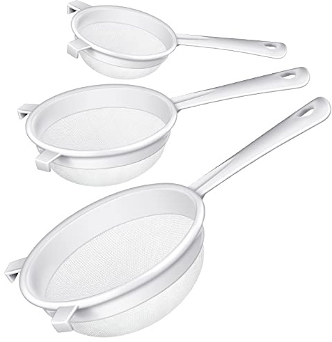 Skyley 3 Pcs Plastic Nylon Mesh Kefir Fine Strainer Set, 5 In, 7 In, 8.5 In