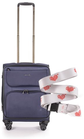 Stratic Bendigo Light+ Koffer mit Koffergurt Weichschale Reisekoffer Trolley Rollkoffer Handgepäck, TSA Kofferschloss, 4 Rollen, Erweiterbar, Größe S, Navy