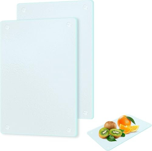 Planche à découper en verre,2Pcs Planche à Découper Transparente, Planche de cuisine en verre Plan Résistant à la chaleur Incassable Verre Trempé Protège Plan de Travail,28 x 20 cm
