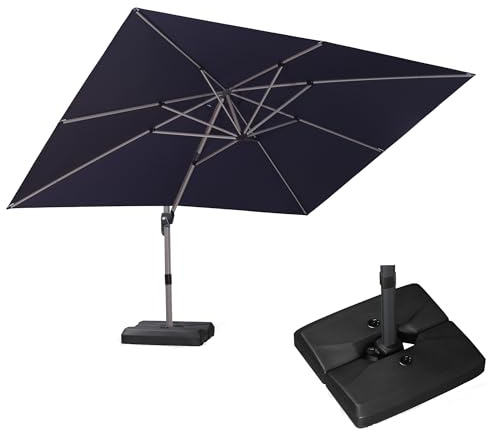 Purple Leaf - Ombrellone da Giardino Champagne con Basamento Champagne, Ombrellone da Esterno in Alluminio Appendibile per Piscina, Giardino, Terrazza,, grigio acciaio, 3 X 4 m