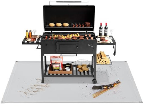 Pawfly Tappetini per Grigliate all'aperto, Tappetino per Grigliate Ignifugo da 137 cm x 137 cm, Resistente al Calore e Impermeabile per Barbecue e Caminetti, per Prati, Terrazze e Patii all'esterno