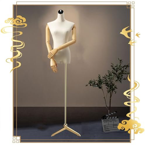 schneiderpuppe Schneiderpuppe Damenbüste Weiblich Schneiderbüste Mit Imitation Wood Arm, Höhe Verstellbar 55-73 Zoll Schaufensterständer Schaufensterpuppe for Körpernähen for Clothing Shop Dresses(Gol