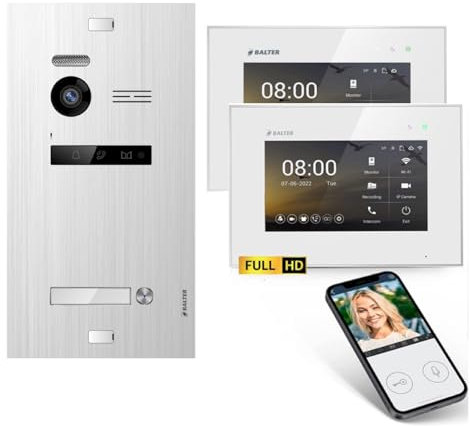 Generisch ZaWo-Tec - Balter EVO-HD Video-Türsprechanlage für Einfamilienhaus, Full-HD 1080p, 175° Weitwinkel, 2-Draht (Silber, Einfamilienhaus MIT Smartphone-App)