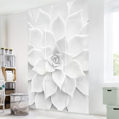 micasia Schiebegardine halbtransparent 60er Paneel Klett Muster Textil lichtdurchlässig - Pflanzen Modern Flächenvorhang schwarz Weiss Wohnzimmer Schlafzimmer 1378 (180x250 cm - 3er Set)