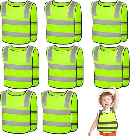 PORFOYO 8 Pcs Gilet de Sécurité pour Enfants, 360° Visibilité à Gilet Réfléchissante pour 3-12 Ans Enfants, Gilet Jaune Réfléchissant Oui Nuit Marche Idéale pour Garçons et Filles (Taille Universelle