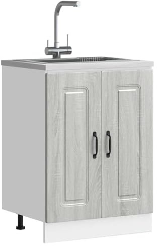 HOMTAKIE Meuble Bas pour évier Kalmar Sonoma Gris Bois d'ingénierie 1x Meuble Bas (2 Portes) 60 cm