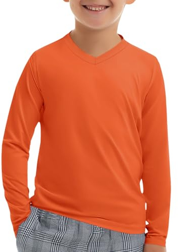 Haloumoning pojkar v-ringad UV-skjorta UPF 50+ barn snabbtorkande V-hals långärmad tröja mjuk enfärgad t-shirt långärmad, apelsin, 13-14 år