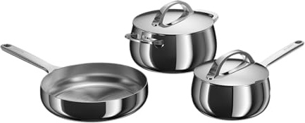 BergHOFF Home Set de casseroles en acier inoxydable – 5 pièces – Set casserole et poêle avec couvercles – Set de cuisson pour tous types de plaques