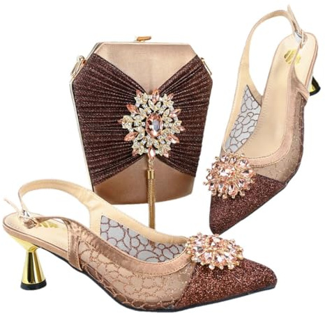 FULBHPRINT Ensemble de chaussures de mariage de style italien pour femme avec escarpins à talon bas et bout pointu Pochette assortie pour fête, café, 40.5 EU