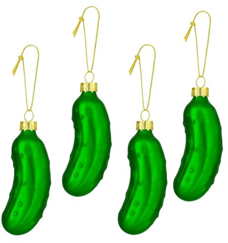 Weihnachtsgurke, Christbaumanhänger Gurke, 4 Stück, Traditionelle Weihnachtsdekoration, Grüne Gurkenanhänger für den Weihnachtsbaum, Geschenk für Weihnachtsliebhaber