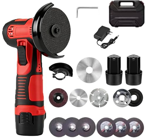 Mini Winkelschleifer, Mini Winkelschleifer mit 2x1200mAh Akkus, Professional Akku Winkelschleifer Set, Winkelschleifer mit 6 Trennscheibe, zum Schneiden, Polieren, Schleifen und Entrosten