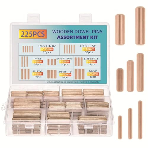 225 Stück Holzdübel Für Schrank Schublade Rund Geriffelt Für Möbel 6/8/10 Mm Holzhandwerk Dübelstifte Stangen Set Abnehmbare Ausrichtungsdübel Aus Holz