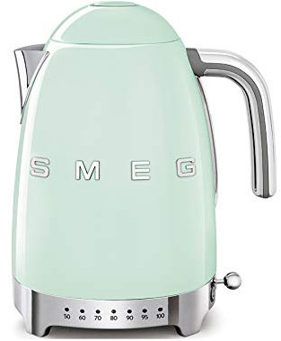 Smeg, Kessel mit variabler Temperatur KLF04PGEU 1,7L zuzüglich Temperaturniveaus, Anti-Limiden Filter, Sicherheitsförderung, Wasserspiegelindikator, umhüllt, Stromversorgung 2400W, Pastellgrün