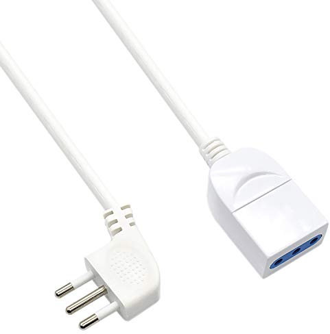 Ewent EW3800 - Prolunga elettrica bianca 3mt, spina Italiana 10A 90° salvaspazio, presa cavo H05VV-F 3x0,75mm2 con protezione bambini