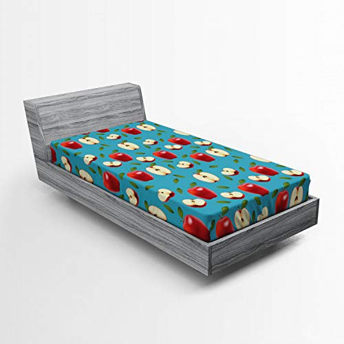 ABAKUHAUS Mela Lenzuolo con Angoli, Red Delicious Healty Alimentari, Comodo e Morbido Tessuto Decorativo da Letto Tasca Elastica a Tutto Tondo, 90 cm x 200 cm, Crema Blu Rubino