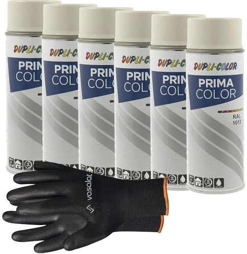 vasalat Dupli-Color Lackspray perlweiß glänzend RAL 1013 - Sprühlack für Metall, Kunststoff und Holz - wetterfeste Sprühfarbe für den Innen- und Außenbereich UV -beständig, 6 Stück