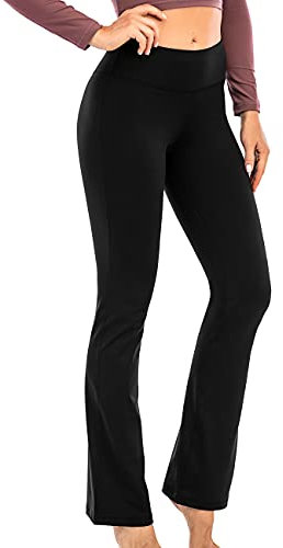 Hasyo Damen Bootcut Yogahose Bauchkontrolle ausgestellte Hose für Gym Fitness Übung - Schwarz - Mittel