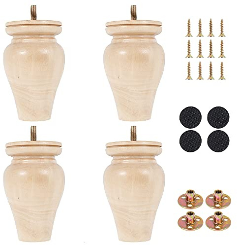 4PCS Wooden Furniture Legs Height Sofa Legs Replacement Armchair Feet Wood Couch Cabinets Legs with Mounting Plate and Screws for Sofa Couch Armchair Cabinet, 11cm