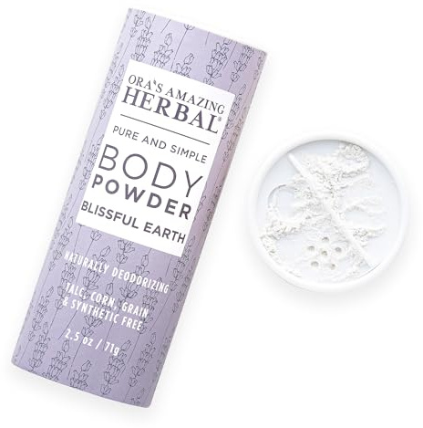 Talc Free Body Dusting Powder for Women, Lavender Clary Sage Vetiver Essential Oils, Cornstarch Free Arrowroot Talcum Powder, Waxing Bath Sugaring Powder, Ora’s Amazing Herbal, Blissful Earth 2.5 oz
