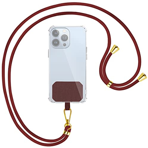 mtb more energy® Universal Handykette - Weinrot/Gold - kompatibel mit vielen Handyhüllen - hochwertiges Band Seil Kordel zum Umhängen