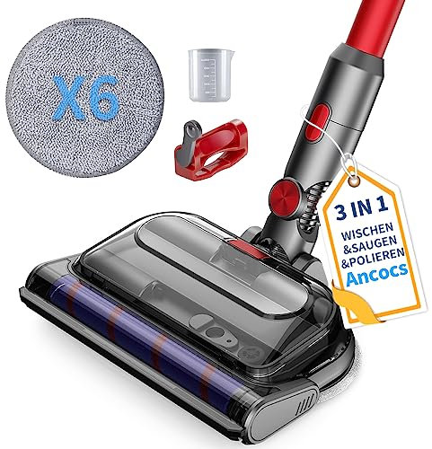 Ancocs Wischaufsatz für Dyson V7 V8 V10 V11 V15 Staubsauger, Elektrischer Bodenwischermit LED-Licht, abnehmbarem Wassertank und sechs waschbaren Mops