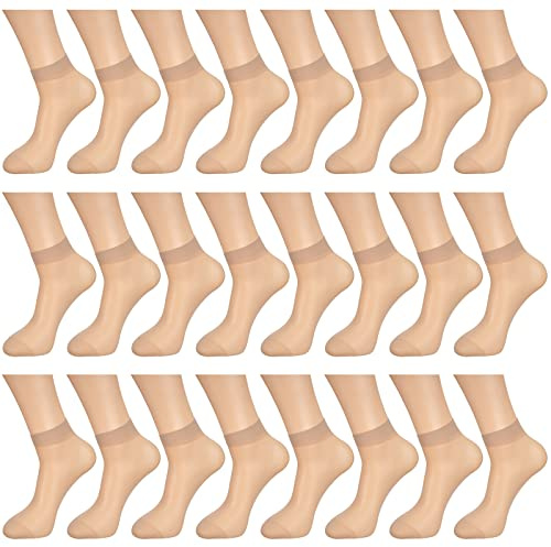 Bencailor 24 Pares Calcetines Tobilleros Transparentes de Mujer Calcetines Finos de Nailon (Color de Piel)
