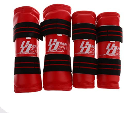 Schienbeinschützer und Ellenbogenschützer, MMA, Bein- und Armschoner, Taekwondo, Muay Thai, Kickboxen, Rot, Größe M