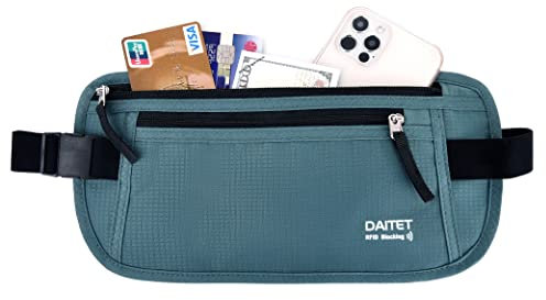 RFID-blockierender Geldgürtel für Männer und Frauen, schlanke Bauchtasche für Reisen, Laufen, verdeckte Taille für Reisepass, Handy, Bargeld, Türkis/Ausflug, einfarbig (Getaway Solids), RFID Blocking