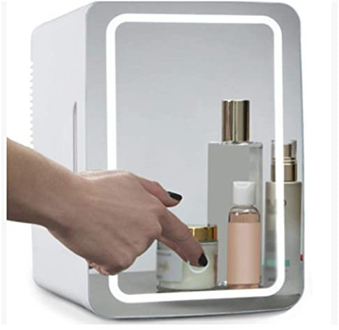 HMTE Mini réfrigérateur 8 litres AC/DC Portable Beauty Fridge Electric Cooler Flawless Mini Beauty Frigo for Makeup and Skincare for Skincare Bedroom and Travel Mirror LED Design