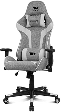 DRIFT Gaming Chair DR90 -DR90GW - Professional Gaming Chair, andningsbart tyg, stoppade 2D-armstöd, förstärkt nylonbas, klass 4-kolv, lutning, ländryggs-/cervikal dyna, grå/vit