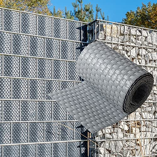 NYVI Polyrattan Sichtschutzstreifen Privafence Hellgrau 255 x 19 cm 10 Rollen (25,5 Meter) - SPARSETS - Sichtschutz für Doppelstabmatten Zaun - Premium Zaunsichtschutz