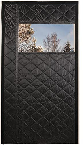 MEEYI Full Frame Thermo Türvorhang 185x225cm, Hitzebewahrung Thermischisolierter Türvorhang Oxford Magnetischer Warmeschutzvorhang Eingangstur für Wohnzimmer - Schwarz