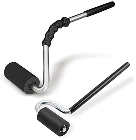 POWERTEC 12 Long & 14 Curved Handle J Roller, 1-1/2 Inch Diameter, 3 Inch Wide, Floor & Veneers Laminate Roller Tool with Rubber Roller for Edge Banding & Wall Coverings, 2PK (71802)