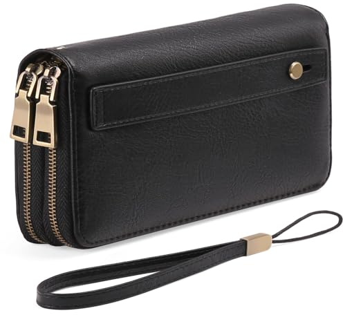 GAEKEAO Portafoglio Donna Grande, Portamonete Vegan in Pelle, Porta Tessere Blocco RFID, Portacarte di Credito, Porta Tessere, Borsellino Doppia Cerniera, Idee Regalo