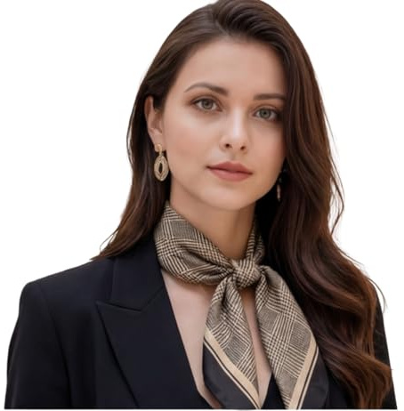LA FERANI Seidentuch Satin Halstuch Bandana beige schwarz kurz 70x70cm Klassik Sommer Tuch Seide Urlaub Reise für formelle Anlässe Damen Business Style Geschenk für Sie